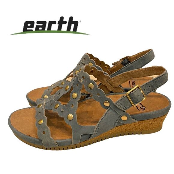 NEW Earth Ficus Leo Women's Sky Blue Suede Wedge Sandals 7 - Picture 2 of 5